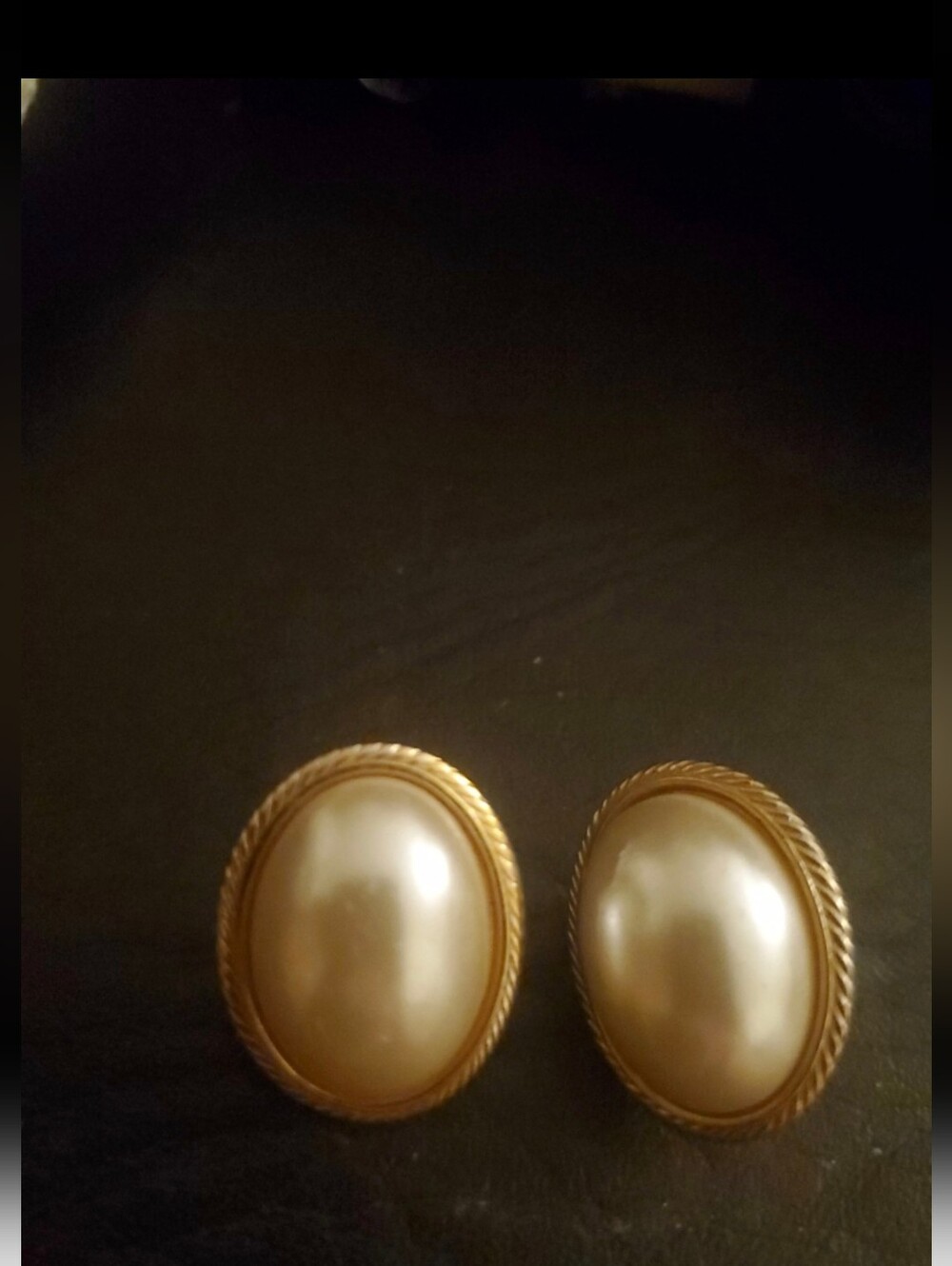 Vintage Napier Goldtone Faux Pearl Oval Pierced Earrings Medium Signed